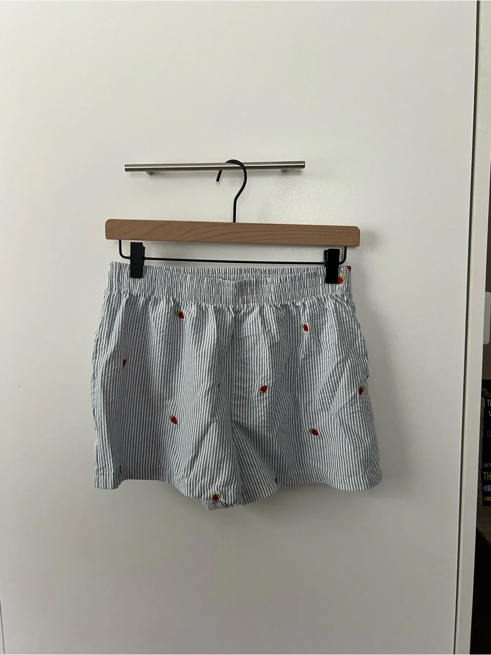 T.J.Maxx Blue Striped Short Sleeve Shirt & Shorts Set with Red Strawberry Motif